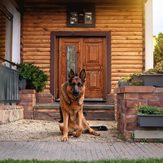 Berger allemand vigilant devant une maison