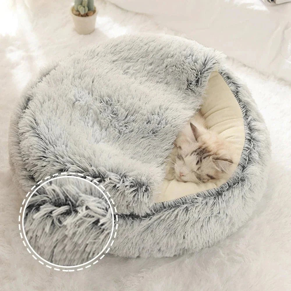 Lit rond en peluche pour chat, moelleux et chaud, sac de couchage 2 en 1, nid confortable pour petits chiens et chats.