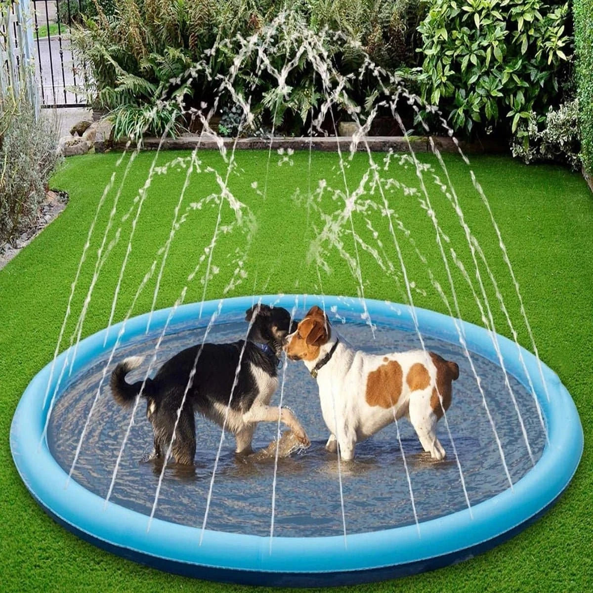 Jouet gonflable pour enfants et animaux chat et chien, offrant des jets d'eau rafraîchissants pour jouer en été.