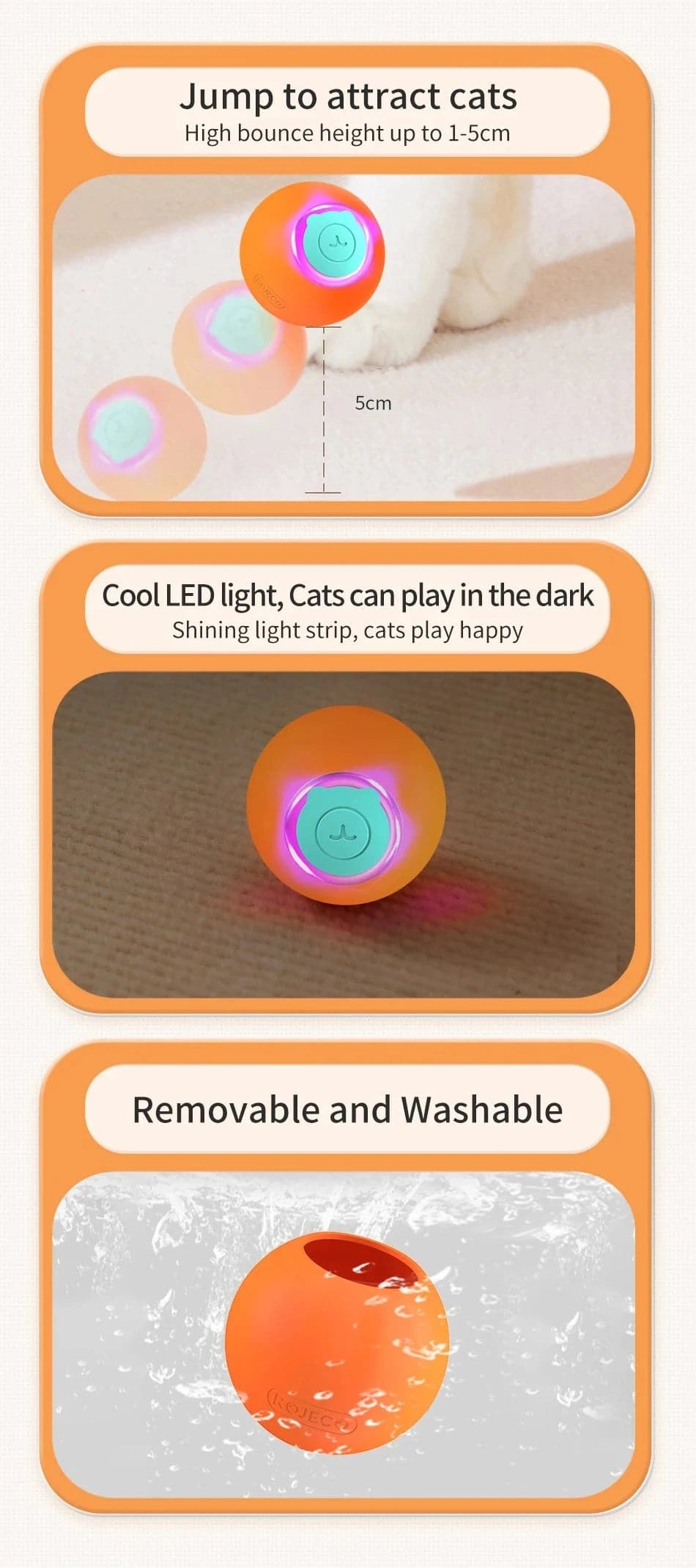 Jouet interactif intelligent pour animaux, balle rebondissante rechargeable pour chien et chat.