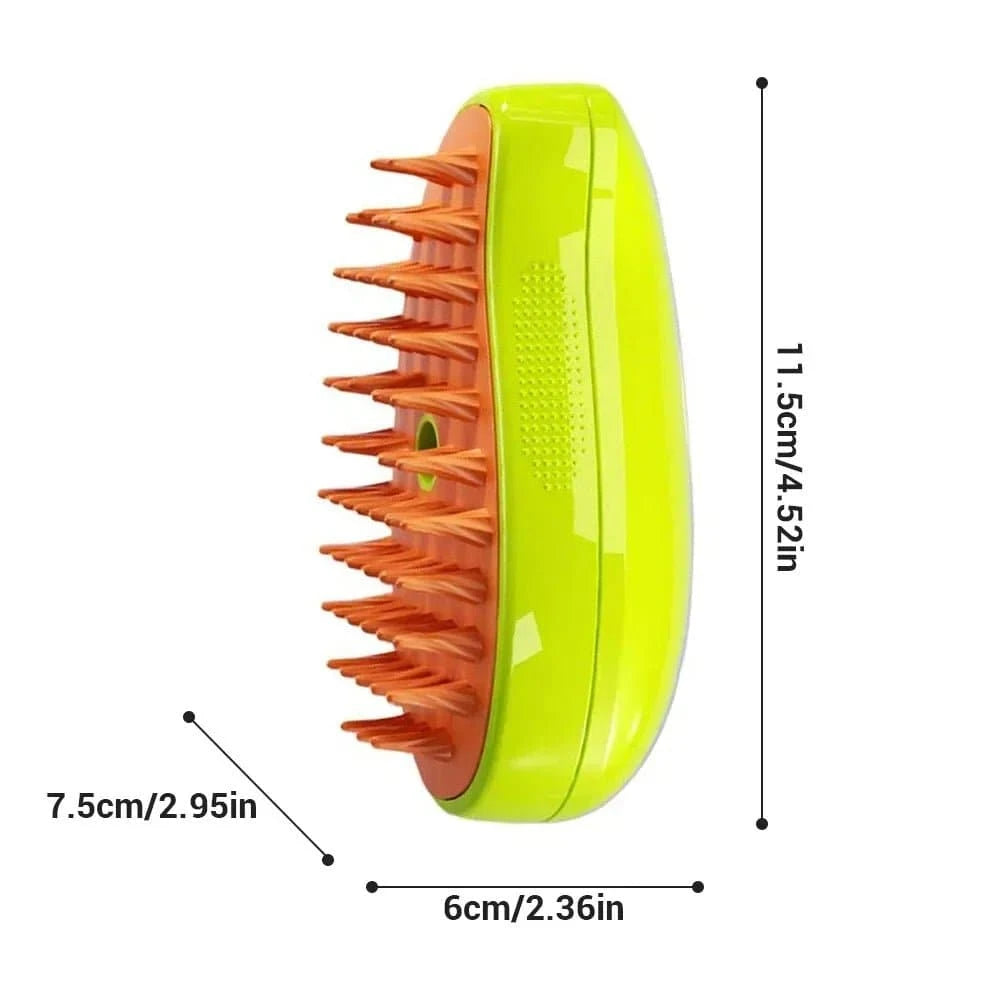 Brosse à vapeur électrique pour chat avec peigne en silicone souple, spray d'eau, et brosse démêlante pour toilettage.