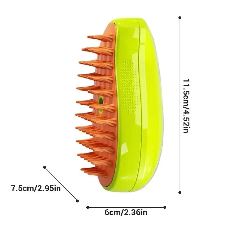 Brosse à vapeur électrique pour chat avec peigne en silicone souple, spray d'eau, et brosse démêlante pour toilettage.