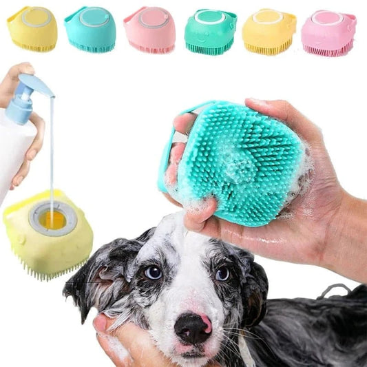 Gant de bain pour chien en silicone, doux et ergonomique, avec emplacement pour savon, pour un nettoyage apaisant et moussant