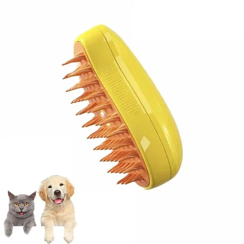 Brosse à vapeur électrique pour chat avec peigne en silicone souple, spray d'eau, et brosse démêlante pour toilettage.