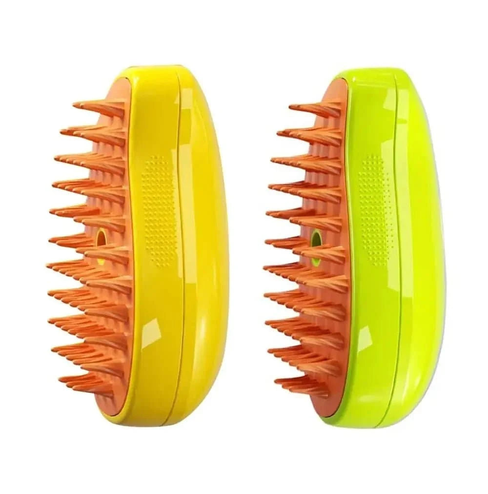 Brosse à vapeur électrique pour chat avec peigne en silicone souple, spray d'eau, et brosse démêlante pour toilettage.