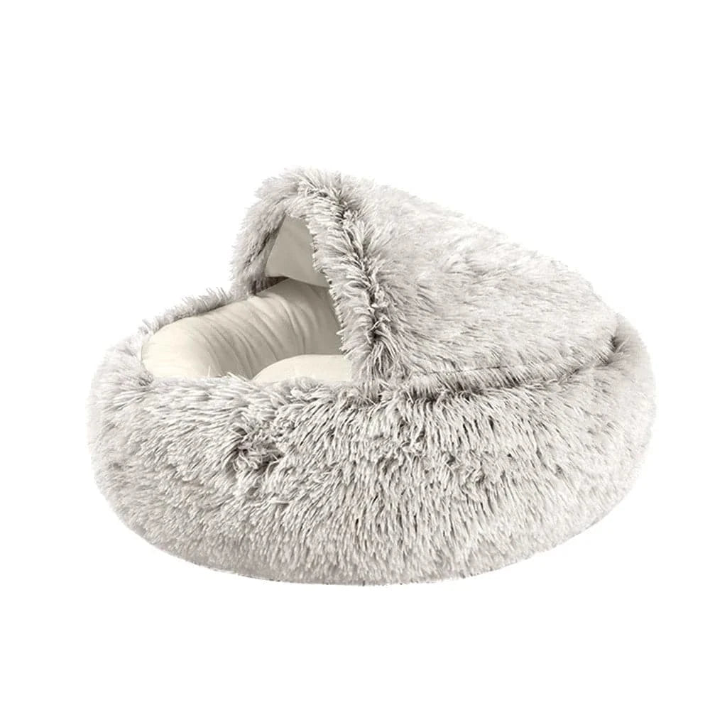 Lit rond en peluche pour chat, moelleux et chaud, sac de couchage 2 en 1, nid confortable pour petits chiens et chats.