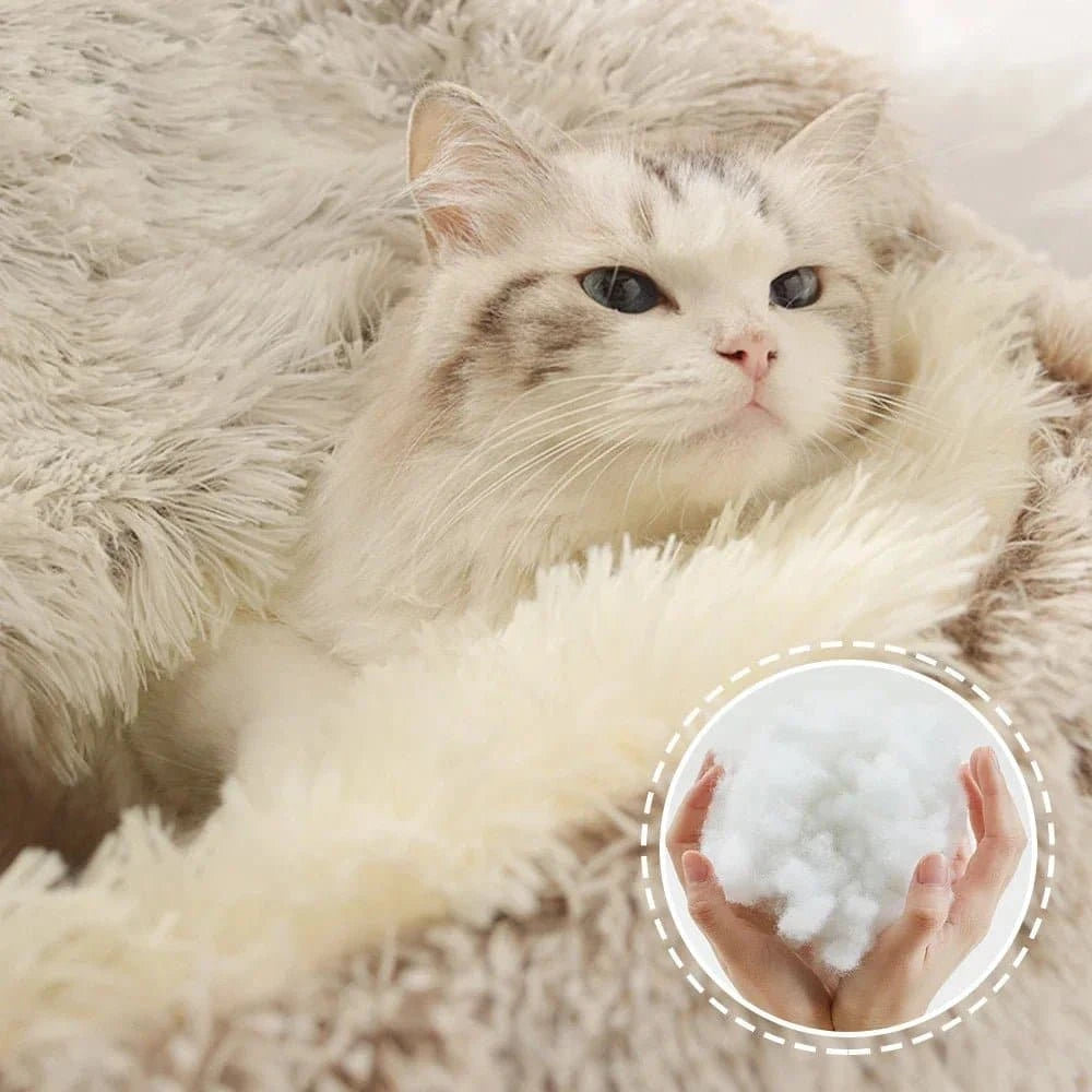 Lit rond en peluche pour chat, moelleux et chaud, sac de couchage 2 en 1, nid confortable pour petits chiens et chats.